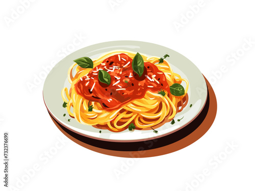 Noodles in a plate. Vector illustration