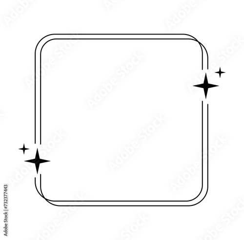 Trendy linear square frame with stars, Modern minimalist aesthetic line elements, geometric forms. Vector sparkle for social media or poster design, simple decorative boho style border