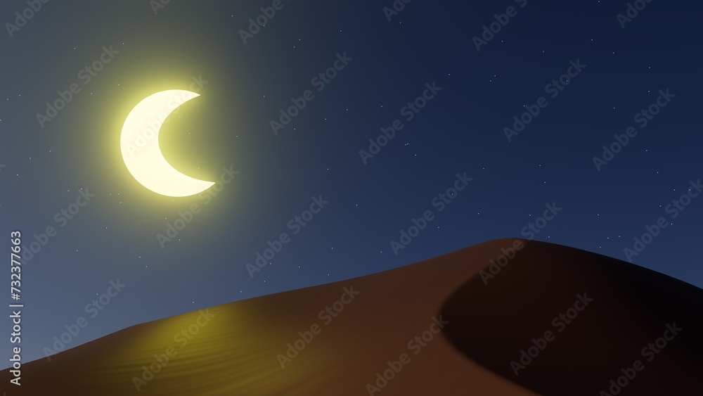 3d illustration crescent moon in the desert, ramadan concept 3d illustration crescent moon in the desert, ramadan concept