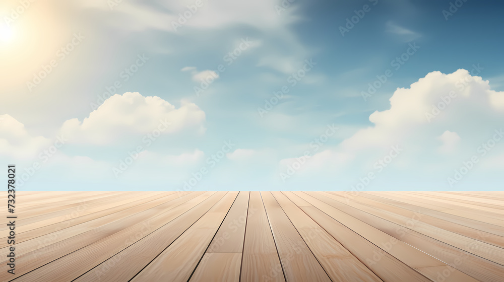 Empty concrete floor, 3D rendering sea view square with clear sky background