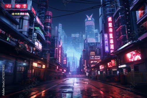Gritty Night city cyberpunk. Urban neon digital. Generate Ai