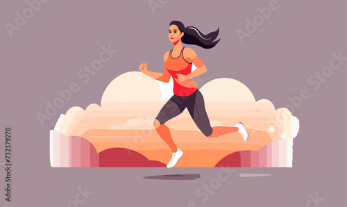 girl running doing sports vector illustration