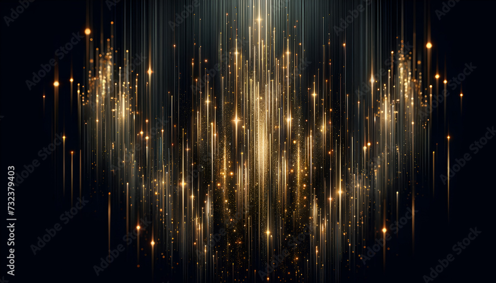 Abstract background with vertical golden light rays on a dark canvas, ideal for luxury design themes.
Generative AI. - obrazy, fototapety, plakaty 