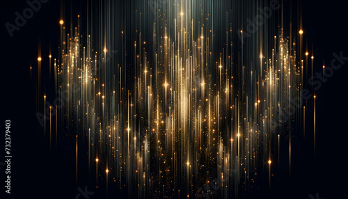 Abstract background with vertical golden light rays on a dark canvas, ideal for luxury design themes. Generative AI. © Baria
