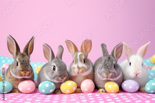 Happy Easter Eggs Basket Lemon. Bunny in flower easter christianity decoration Garden. Cute hare 3d Buoyant easter rabbit spring illustration. Holy week Eggs nest card wallpaper Dimpled