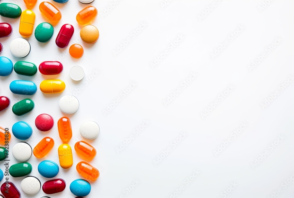 Assorted Pharmaceutical Pills and Capsules on a  White Background
