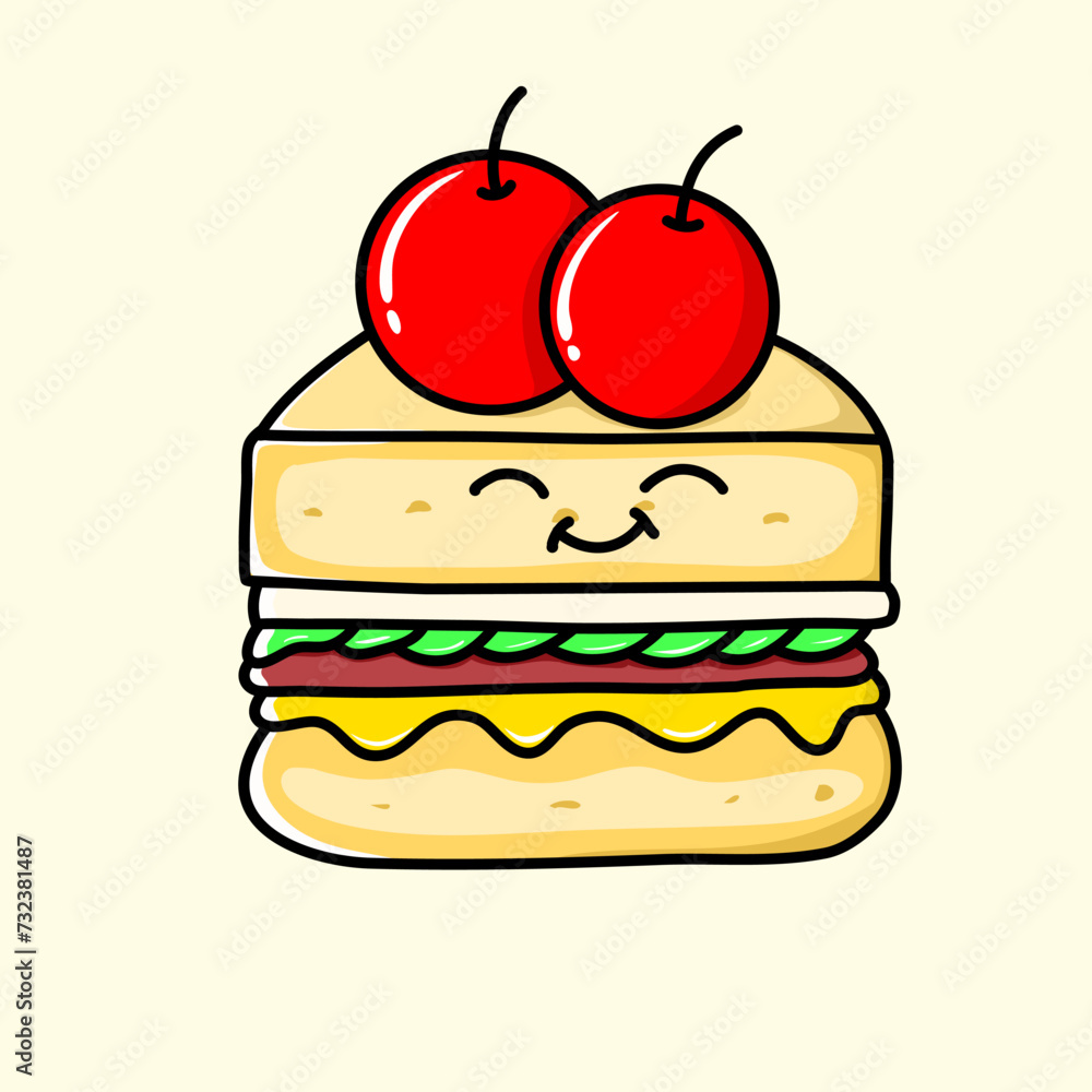 cute food illustration on a beige background cute food illustration on a beige background