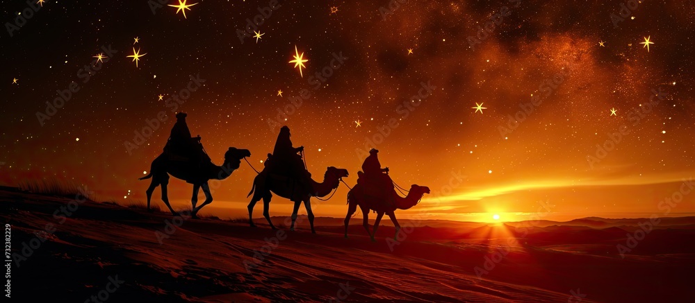 Camel Caravan: Travelers journeying on camels through the desert. Camel Caravan: Travelers journeying on camels through the desert.