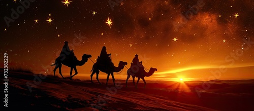 Camel Caravan: Travelers journeying on camels through the desert.