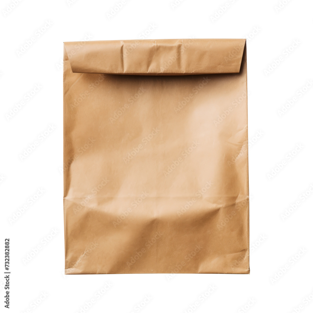 Brown craft paper bag packaging template isolated on white background.