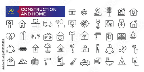 Simple set of building and construction related icons con set, icons collection