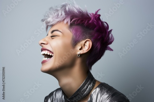 Radiant Non binary model laughing happy person. Generate ai