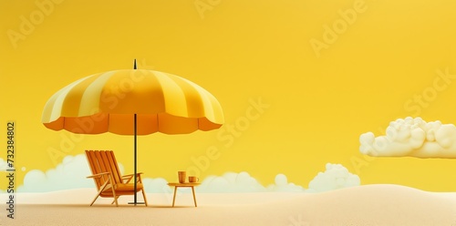 with beach umbrella and chair on a yellow background