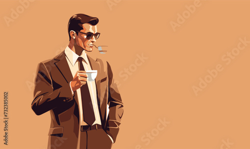 a man with coffee and a smoking pipe stands vector illustration