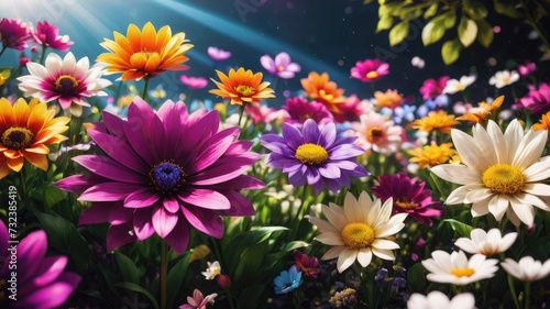 Flowers in the garden  Flowers on a black background  colorful flowers s and a lens flare  colorful flower background  
