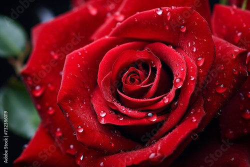 water droplets on red rose bloom beautiful shape natural.