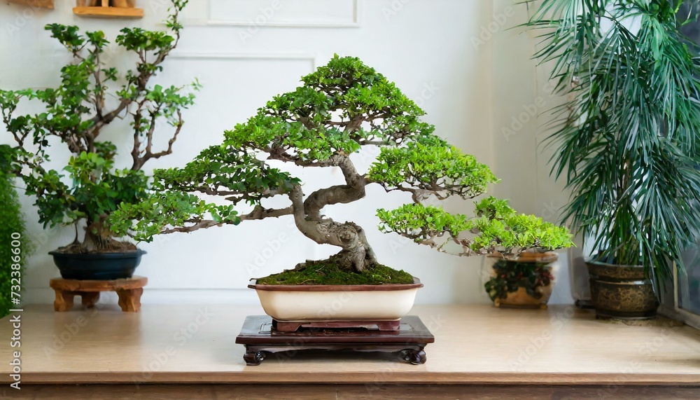 Bonsai tree in a vase. Light background Bonsai tree in a vase. Light background