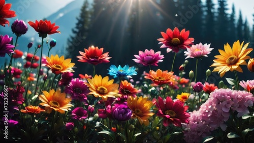Red and yellow flowers, Flowers on a black background, colorful flowers,s and a lens flare, colorful flower background,