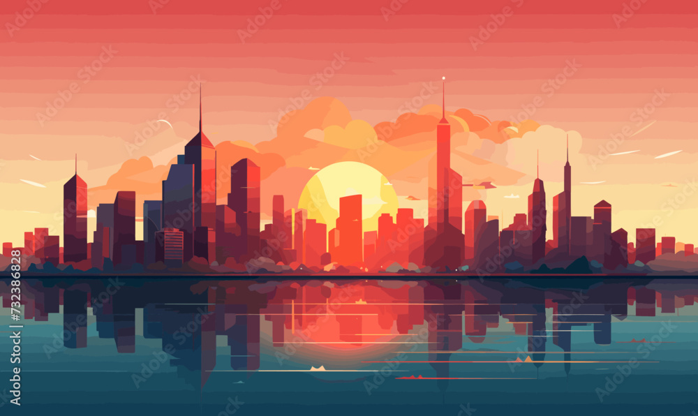 sunset outside the city vector illustration