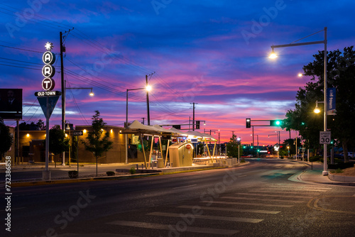 Albuquerque Rapid Transit (ART) Old Town station in twilight against the dramatic sky. Albuquerque, New Mexico photo