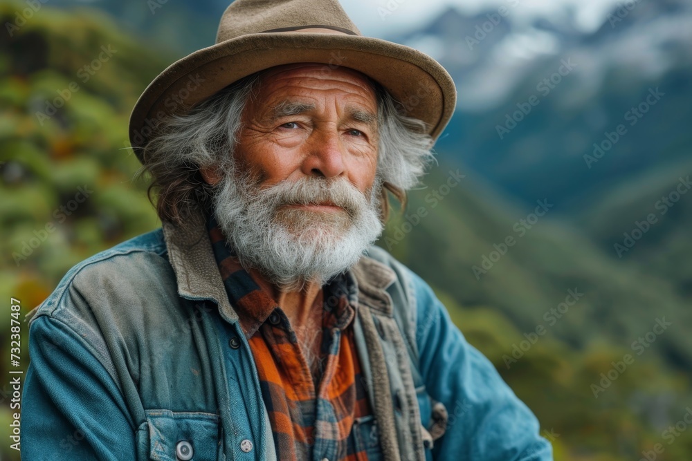 Portrait of an elderly man in close-up in an autumn park