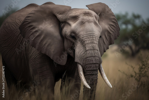 AI generated illustration of an African elephant with its impressive tusks