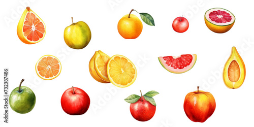 Set of mixed fruits on a white background