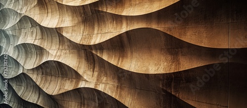 A close up of a wooden wall with intricate wave patterns, showcasing the natural beauty of wood, symmetrical designs, and the art of still life photography.