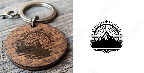 Black Mountain Key Chain. adventure badge design. Mountains labels. Mountain Stamp. Mountaineering, climbing, hiking vector illustration. 