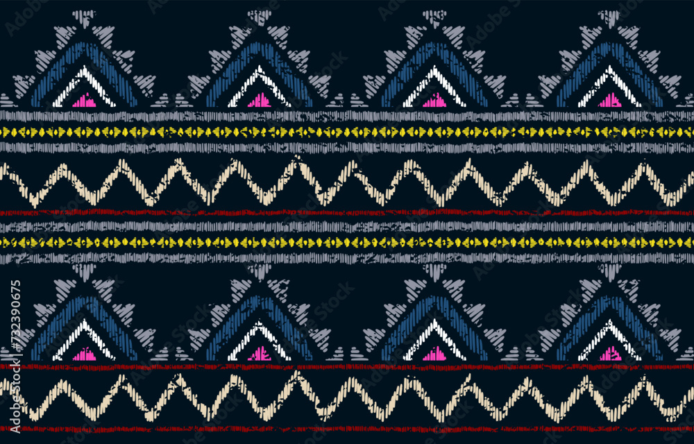Ethnic ikat seamless pattern in tribal. Aztec geometric ethnic ornament print. Ethnic pattern style. Design for background, illustration, fabric, clothing, carpet, textile, batik, embroidery. Ethnic ikat seamless pattern in tribal. Aztec geometric ethnic ornament print. Ethnic pattern style. Design for background, illustration, fabric, clothing, carpet, textile, batik, embroidery.