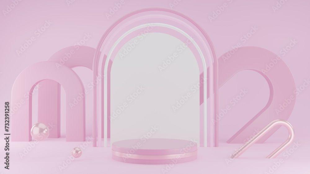 3D Rendering pastel pink background with podium