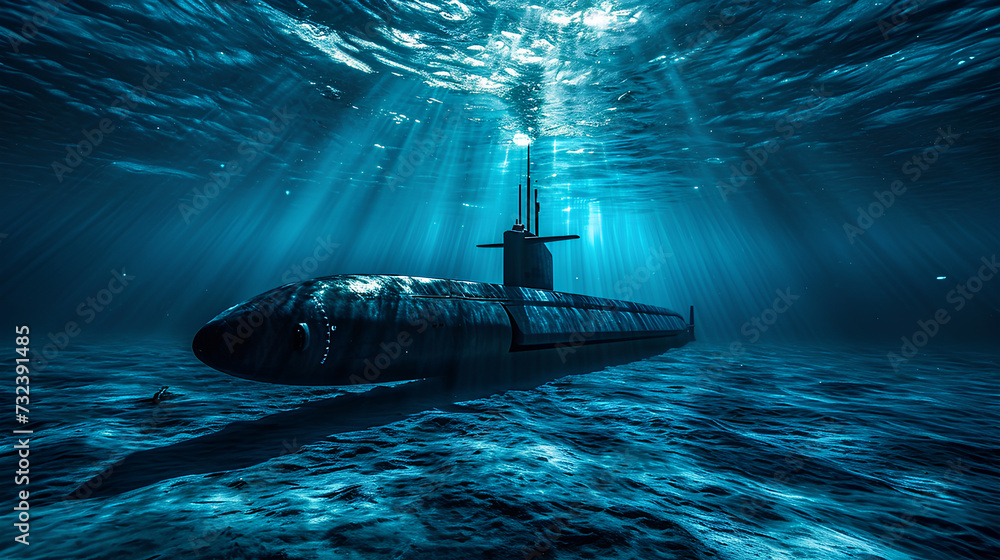 Modern Nuclear Submarine Cruising Undersea Modern Nuclear Submarine Cruising Undersea