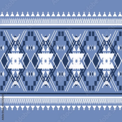 Blue and White Cute Hand drawn ekat abstract seamless pattern, simple style - for textiles, banners, wallpapers, wrapping - illustration design.  photo