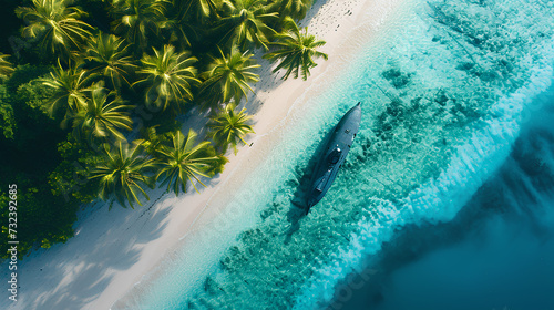 Submarine on a tropical beach with palm trees © mizan