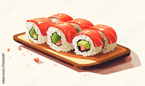 sushi on a board Flat style vector icon