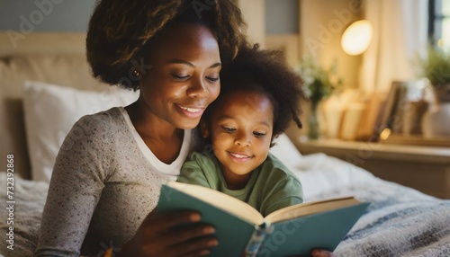 Mother reading book to child at bedtime, creating cozy and comfortable atmosphere