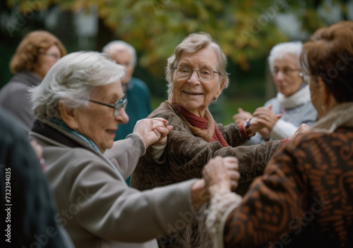 The elderly are happily participating in outdoor activities  enjoying their retirement time