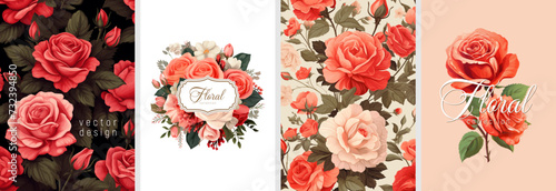 Hand drawn set of floral designs. Vectorized digital illustrations. high quality illustrations of roses, flowers and leaves for poster, prints, menu, card or cover