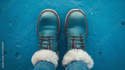 Winter woman boots on a blue background photo