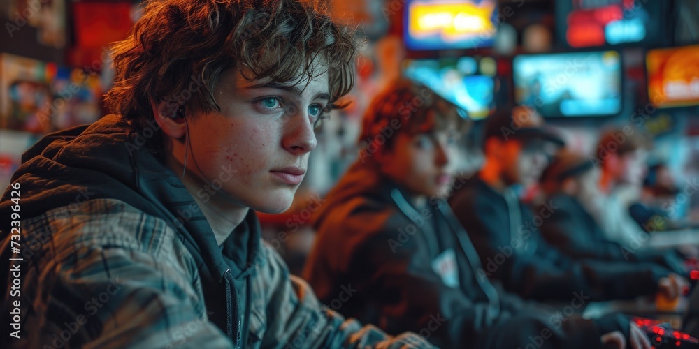 Group of Young Men Sitting Together. Generative AI. Group of Young Men Sitting Together. Generative AI.