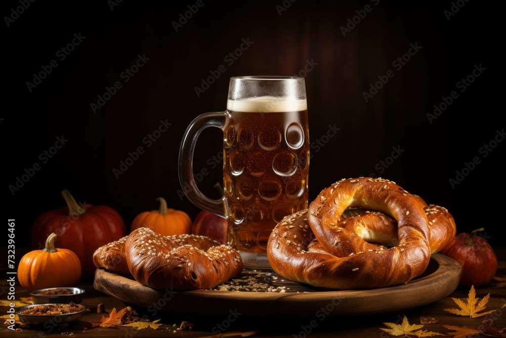 Octoberfest beer pretzel. Party space. Generate Ai Octoberfest beer pretzel. Party space. Generate Ai