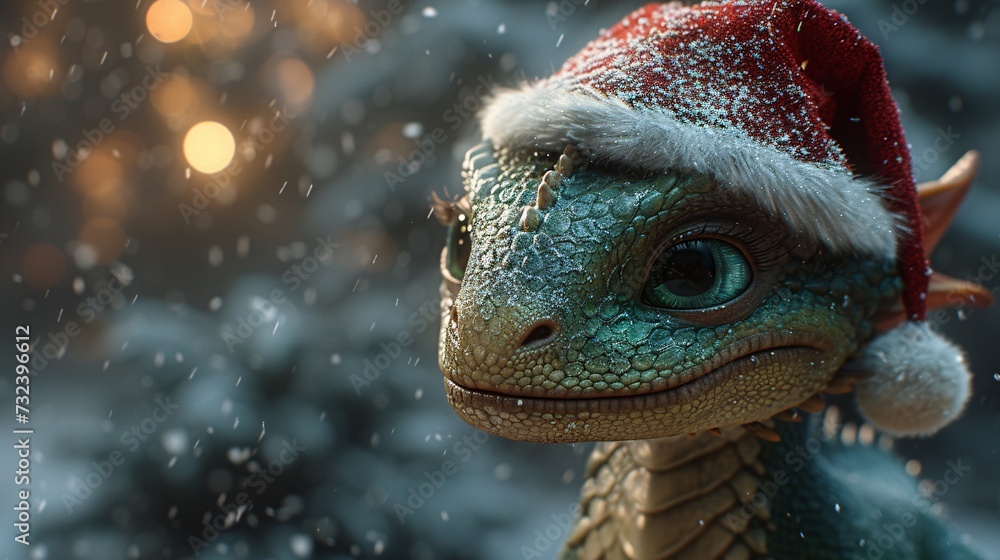 Naklejka premium Holiday Lizard: A Christmas-themed Chameleon Generative AI