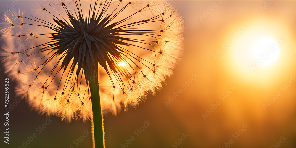 Dandelion against the sunset, romantic flower