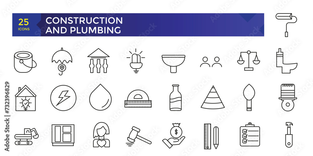 Simple set of building and construction related icons set, plumbing icons collection Simple set of building and construction related icons set, plumbing icons collection