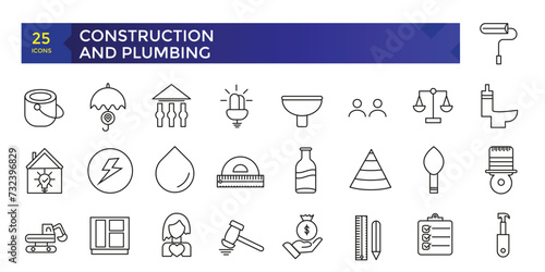 Simple set of building and construction related icons  set, plumbing icons collection