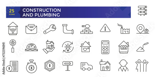 Simple set of building and construction related icons set, plumbing icons collection