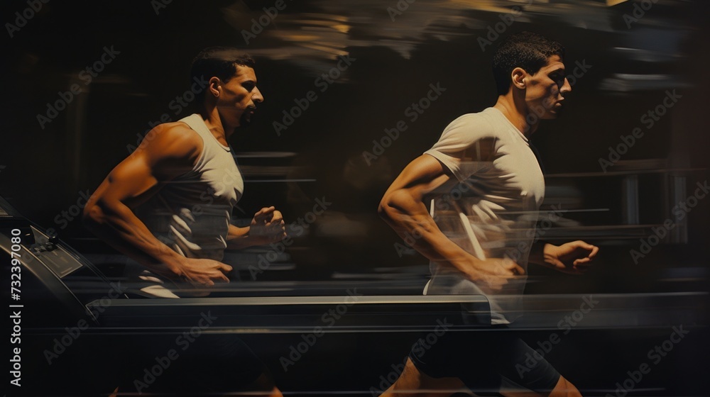 Two Men Jogging on Treadmills in Modern Gym - obrazy, fototapety, plakaty 