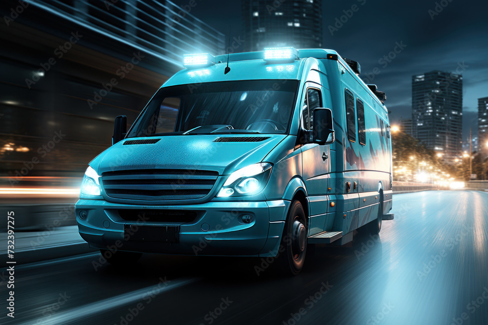 Speeding Ambulance on City Streets at Night