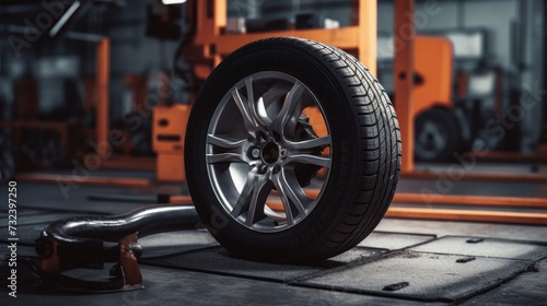 Sporty Car Tire with Golden Alloy Wheel