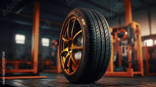 Sporty Car Tire with Golden Alloy Wheel © Polypicsell